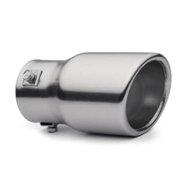 Imagem de Ponteira de Escapamento Esportiva Universal, Alumínio Escovado, Prata, Entrada 7cm Saída 5cm, Tuning Automotivo