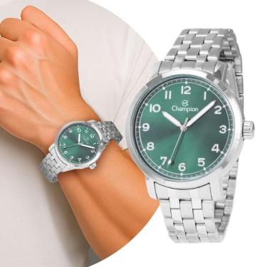 Imagem de Relógio Masculino Prata e Verde de Pulso com Pulseira e Caixa de Aço I