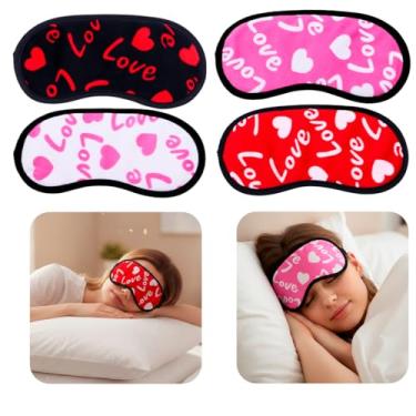 Imagem de Kit 4 Peças Máscara de Dormir Tapa Olho Confortável Estampas Love Coração Bloqueio Total de Luz para Viagem Relaxamento e Sono Profundo