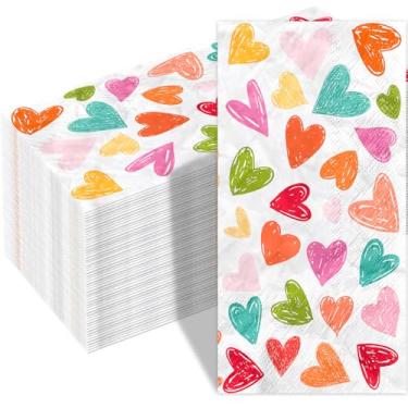 Imagem de WorldBazaar Guardanapos coloridos de coração, 100 peças, guardanapos de papel de dia dos namorados, toalha de mão descartável, decorações de festa do dia dos namorados, guardanapo de convidado para