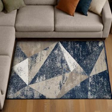 Imagem de 1 Tapete Sala Estar Sofá Antiderrapante 100X150 Js Do Cr Vr (M20 Azul - Geométrico Abstrato Moderno)