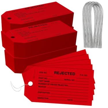 Imagem de Pacote com 1000 etiquetas rejeitadas com fio - etiquetas vermelhas de inspeção de produtos defeituosos, cartolina 10 x 6 cm para verificações de qualidade de fabricação
