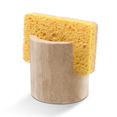 Imagem de HAMAKAWA Suporte de esponja de travertino natural, rack de armazenamento de pia bege adequado para bancadas de cozinha, rack de secagem, organizador de pia