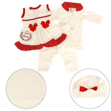 Imagem de Saída De Maternidade Feminina 5 Peças Bege e Vermelho - Cegonha Reborn