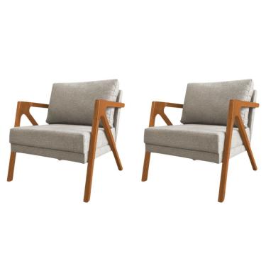 Imagem de Conjunto 2 Poltronas Sala De Estar Monique Madeira Cerejeira Bege Linho