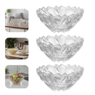 Imagem de Kit 3 Centro de Mesa Fruteira de Vidro Tigela Saladeira Grande Rocks 2