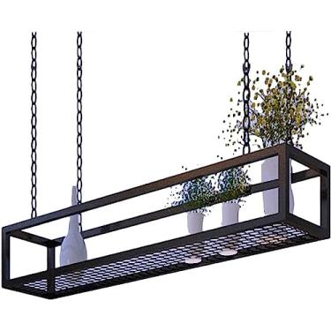 Imagem de Rack de teto suspenso com suporte de flores e cabide de utensílios de cozinha, estrutura de ferro de metal preto, organizador de armazenamento de cozinha para bar, adega, garagem, restaurante, 80 × 25
