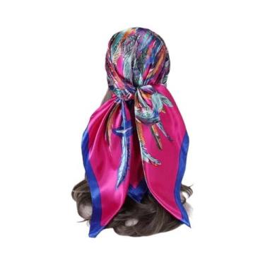 Imagem de Lenço Hijab Hip Hop Feminino Em Seda Satin Com Estampa Quadrada, Cache