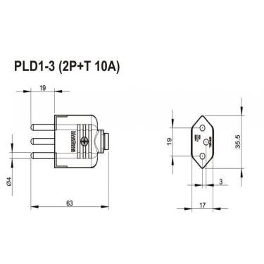 Imagem de Pino Plug Macho 2P+T 10A Cinza Pld1-3 2P+T 10A Margirius