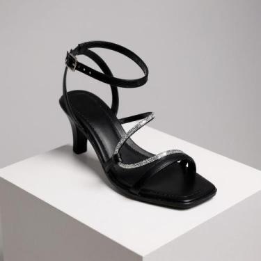 Imagem de Sandália Feminina Strass Brilho Salto Baixo Fino Festa Confortável Str