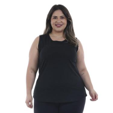 Imagem de Regata Plus Size Lisa Básica Algodão Slim Verão - EBT Uniformes, Preto