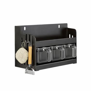 Imagem de Porta Temperos Parede Metal Preto 20cm Suporte Para Facas E Condimentos