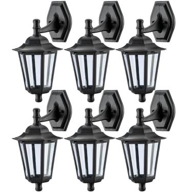 Imagem de Kit 6 Luminárias Arandelas Pretas de Parede Dital 8x24x37cm Bivolt Lâmpada E27