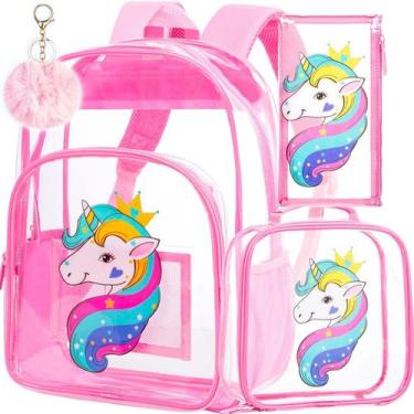 Imagem de Mochila Transparente Rosa Resistente para Niñas AGSDON Unicornio