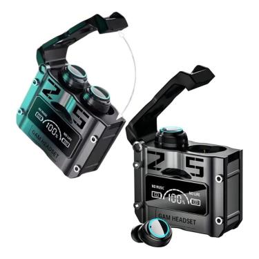Imagem de Fone de Ouvido Bluetooth MDM M25 para Jogos com Tecnologia TWS 5.3 e Case com Display LED Preto