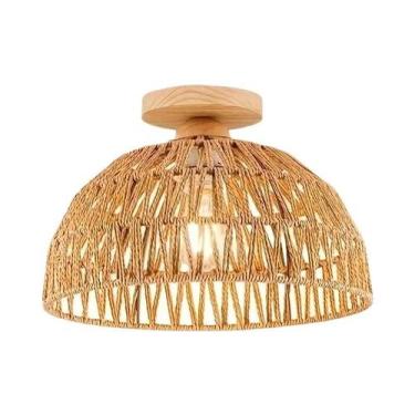 Imagem de Luminária De Teto Vintage Retro E27 Wabi-sabi Em Vime Natural Feita À 