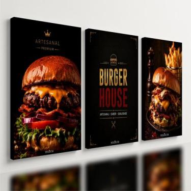 Imagem de Kit 3 Quadro Decorativo Hamburgueria Artesanal Burger Fast Food e1 28x