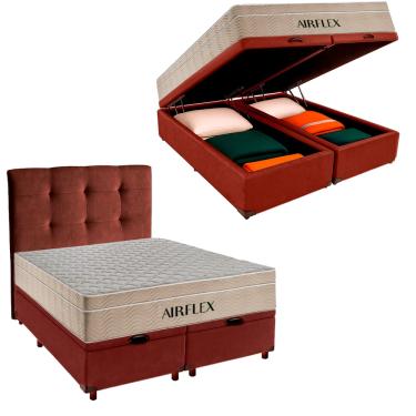 Imagem de Box Bau Blindado + Colchão Queen Airflex Airflex Colchões + Cabeceira Marrom