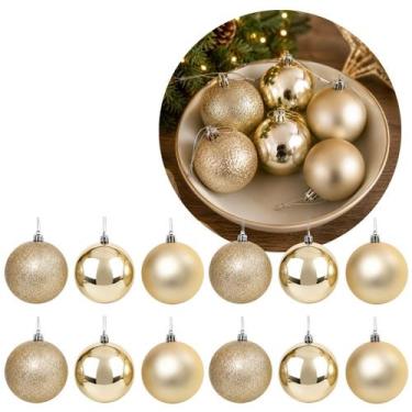 Imagem de Kit 12 Bolas de Natal Champanhe 8cm Prime Texturas Mistas Glitter, Bri