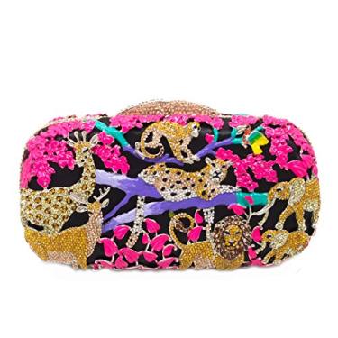 Imagem de Boutique De FGG Bolsa clutch feminina de cristal Forest Jungle Animal World para noite, formal, bolsa de mão com strass, mini, Laranja, Medium