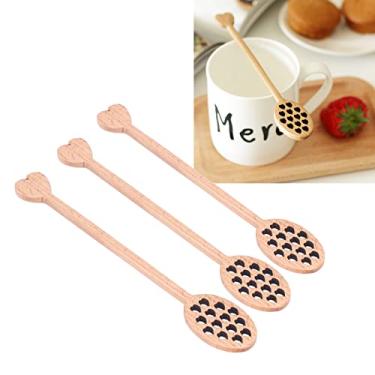 Imagem de Agitador de mistura de mel de madeira, 3 pçs, colher de mel, colher de mel, padrão de coração, cerejeira chinesa de madeira, portátil, mini geléia de mel