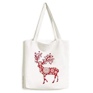 Imagem de Bolsa de lona moderna com floco de neve vermelho cervo Art Deco presente sacola de compras bolsa casual