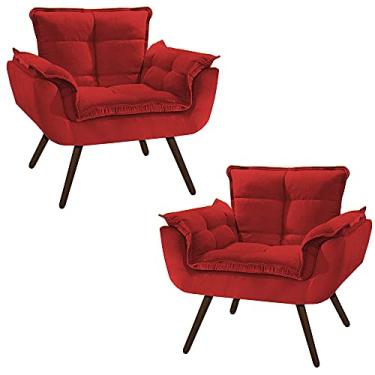 Imagem de Kit 2 Poltronas Opala - Vermelho - Estilo Meados do Século Moderno - Poltrona - Para Relaxar - Madeira, Tecido, Eucalipto