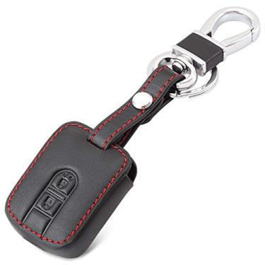 Imagem de SELIYA Capa de couro genuíno para chave de carro, adequada para Nissan Qashqai Micra Navara Almera, 2 botões acessórios de chave de carro