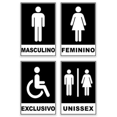 Imagem de Kit 4 Placas Banheiro Cadeirante Masculino Feminino 20x15cm