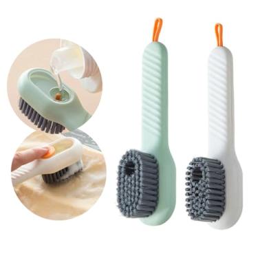 Imagem de Kit 2 Escova Multiuso C/Dispenser Reservatorio P/Detergente Sabão Escovinha Para Limpeza De Tenis Chuteira Sapato Roupas Banheiro Pia