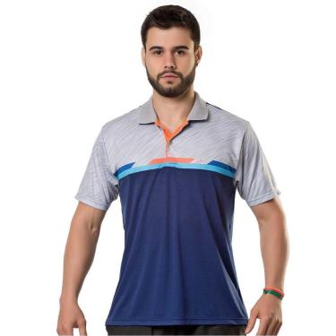 Imagem de Camiseta Elite Polo Dry Line Esporte Massa Plus Size Masculino - Marinho e Cinza-Masculino