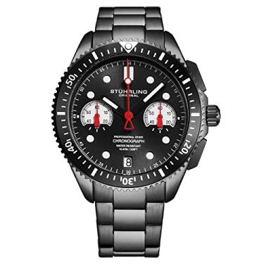 Imagem de Stuhrling Original Relógio esportivo masculino cronógrafo pulseira de aço inoxidável, Preto, Cronógrafo