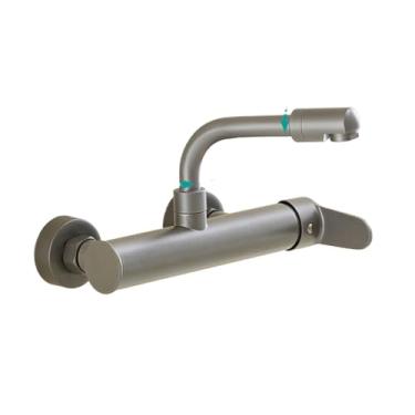 Imagem de Torneira de cozinha dobrada, bico de rotação 360, água quente e fria, pia, misturador, montagem na parede, varanda, torneira alongada, cinza arma, A