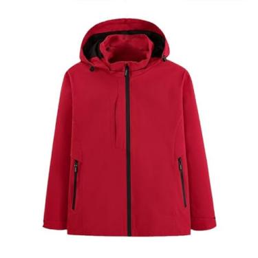 Imagem de Jaqueta masculina leve, corta-vento, elástico, com capuz, capa de chuva, cor sólida, casaco de ciclismo, Vermelho, M