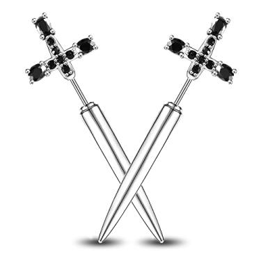 Imagem de PunkTracker Brincos de espada gótica de aço cirúrgico hipoalergênicos para mulheres, zircônia cúbica preta, punk, punhal, Y2K, brincos emo para homens, Metal