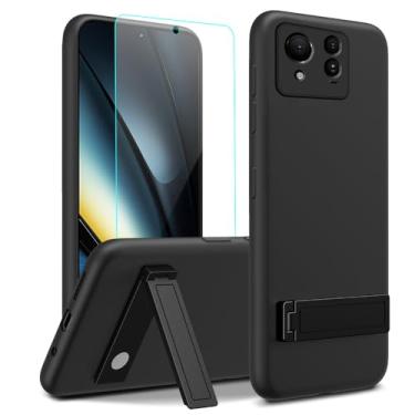 Imagem de Nijiadi Capa para celular ASUS Zenfone 11 Ultra com protetor de tela de vidro, [3 formas de suporte] Capa protetora de silicone TPU à prova de choque de metal para Asus ZenFone 11 Ultra 5G - preta