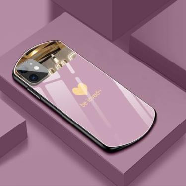 Imagem de Capa de telefone de vidro temperado oval bonito em forma de coração para iPhone 15 14 13 12 11 Pro Max XS XR X 8 7 Plus Capa de silicone espelhada, rosa, para iPhone 7