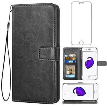 Imagem de Capa carteira compatível com iPhone 7/8/SE 2020/2022, vidro temperado, protetor de tela de couro com suporte de cartão, capa para iPhone 7, iPhone8, 7s, 8s, SE2020, SE2022, 2, 3, 3ª geração, SE2 e