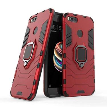 Imagem de Compatível com Xiaomi Mi A1, Mi 5X Capa Prova de Choque de Camada Dupla, Anel Giratório de 360 com Suporte de Celular para Carro (Vermelho)
