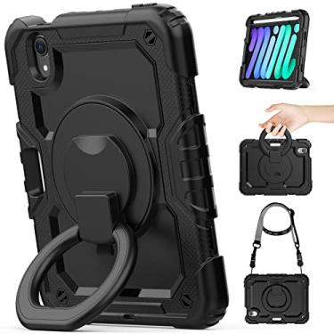 Imagem de Timecity Capa para iPad Mini 6 (para iPad Mini 6ª geração 21.1 cm 2021): com proteção forte, protetor de tela, alça, alça de ombro, suporte giratório de 360°, suporte para lápis - preto