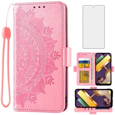 Imagem de Asuwish Compatível com LG K22/K22+ Plus/K32 capa carteira de vidro temperado protetor de tela suporte para cartão de crédito alça de pulso suporte capa de celular para LGK22 K 22 LGK22plus LGK22plus