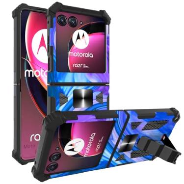 Imagem de Ailiber Capa para Moto Razr 2024 com suporte, capa Motorola Razr 2024, para suporte magnético para carro, resistente, à prova de choque, capa robusta para Moto Razr 50-azul roxo