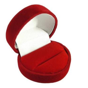 Imagem de Caixinha Para Aliança Brinco Aveludada Vermelha Coração  - Oremte