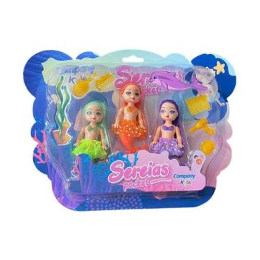 Imagem de Kit Com 3 Bonecas Sereias Sortida Brinquedo Meninas 12Cm - Company kid