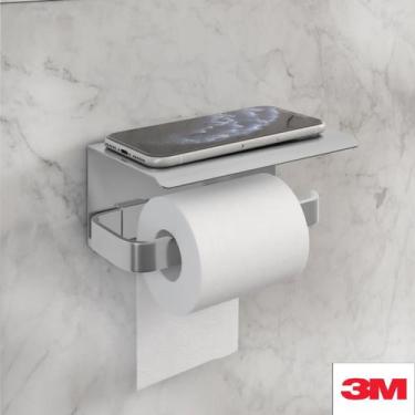 Imagem de Porta Papel Higiênico Suporte Para Celular Polido Fixação Adesiva 3M -