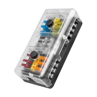 Imagem de Caixa de fusíveis de 16 vias, bloco de fusíveis de lâmina de 12 circuitos, suporte de fusível com aterramento e capa de proteção, 12 V 24 V fusível soprado painel DC SUB para carro, barco, veículo