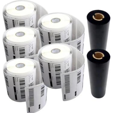 Imagem de Kit 5 Rolos de Etiquetas Adesivas Couchê 100X150MM + 2 Ribbons - Mundo