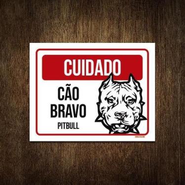 Imagem de Placa Cuidado Cão Cachorro Bravo Pitbull 36X46 - Sinalizo.Com