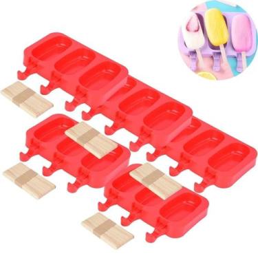 Imagem de Kit 5 Formas 15 Sorvetes Picolé Silicone 50 Palitos E Tampa - Forma Pi