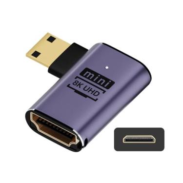 Imagem de xiwai Mini HDMI macho para HDMI 2.1 fêmea ângulo esquerdo 8K extensão UHD adaptador conversor dourado suporta HDTV 8K 60hz